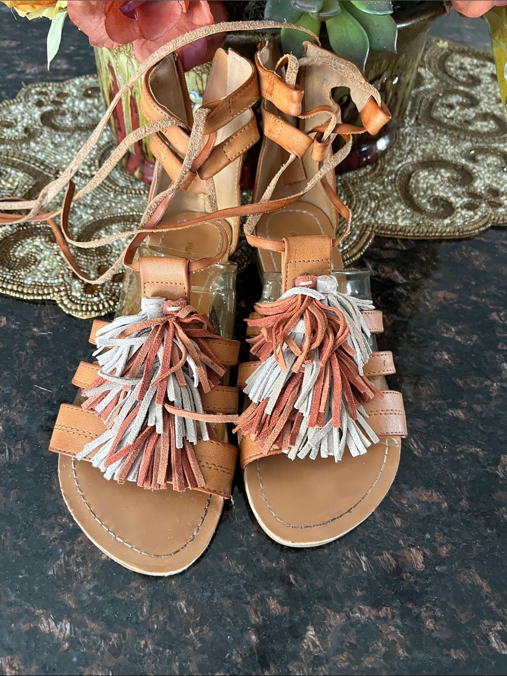mark. Women's Multi-Tassel Lace-Up Gladiator Sandals - Brown/Tan/Cream